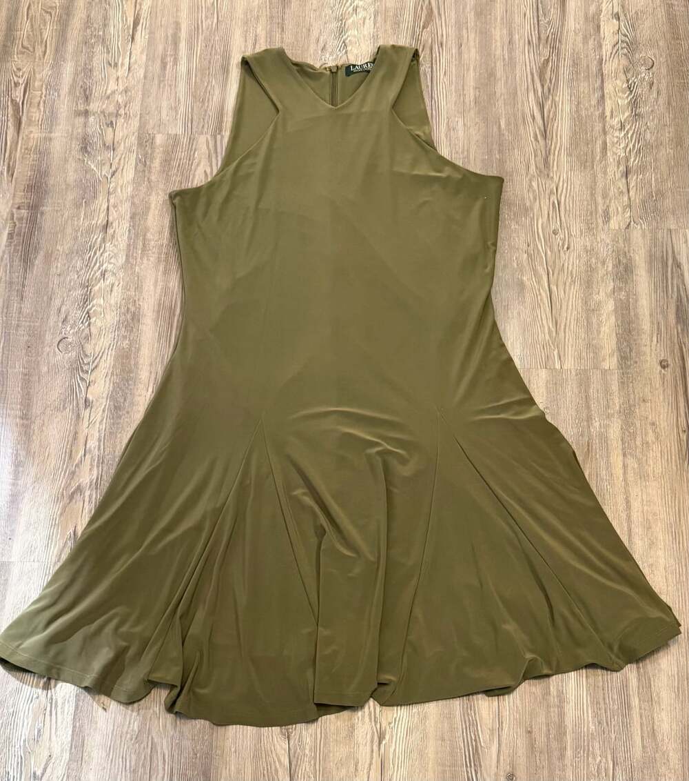 Lauren Ralph Lauren Halter Jersey Dress Size XL Olive Green Sleeveless